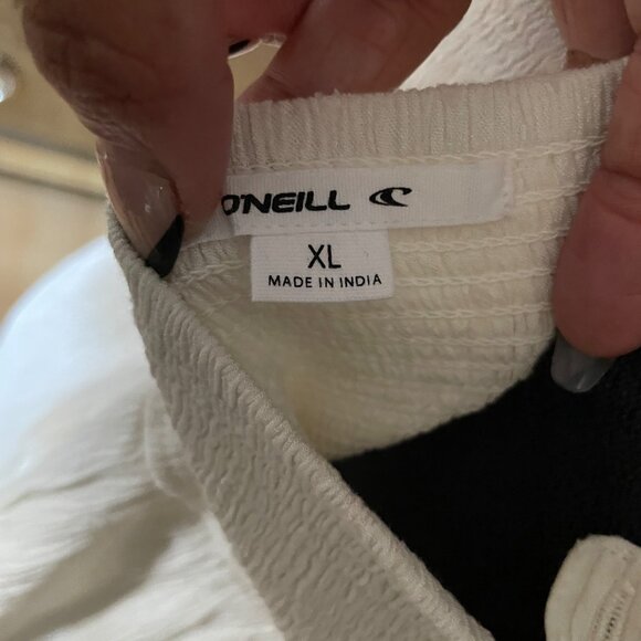 ONeill Womens White Textured Sleeveless Mini Dress With Ruffle Hem & Adjustable - Picture 6 of 7